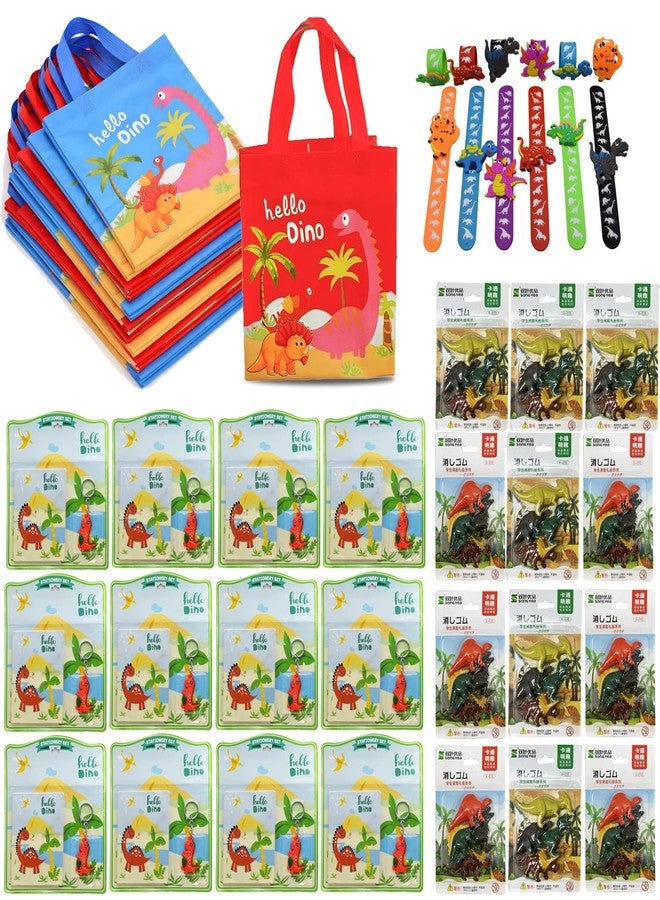 Asera مجموعة هدايا تذكارية للأطفال بتصميم ديناصورات من أسيرا | حقائب هدايا، أساور، دفتر يوميات، سلسلة مفاتيح + ممحاة ديناصورات | هدايا تذكارية لحفلات أعياد الميلاد (48 قطعة) - Image 1